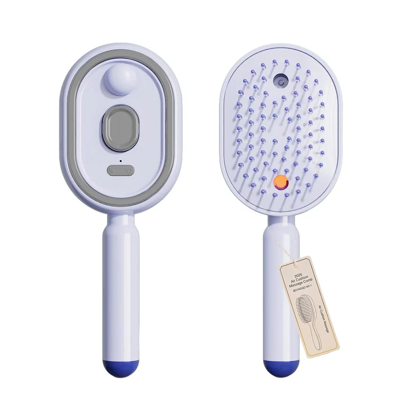 Achandvee 3-in-1 electric spray massage hair brush with self-cleaning features, showing the sleek design and bristle details.