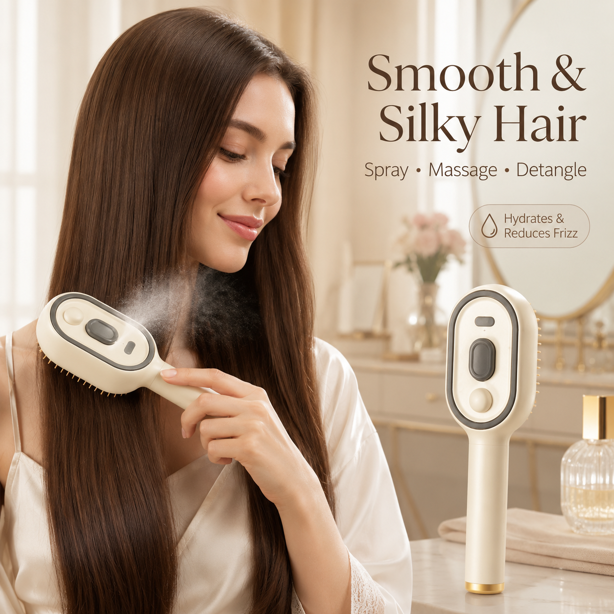 Achandvee 3-in-1 electric spray massage hair brush with self-cleaning feature and ergonomic design for scalp relaxation.