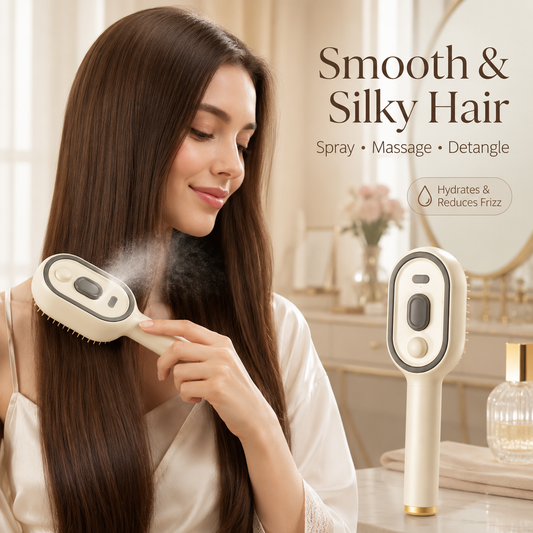 Achandvee 3-in-1 electric spray massage hair brush with self-cleaning feature and ergonomic design for scalp relaxation.