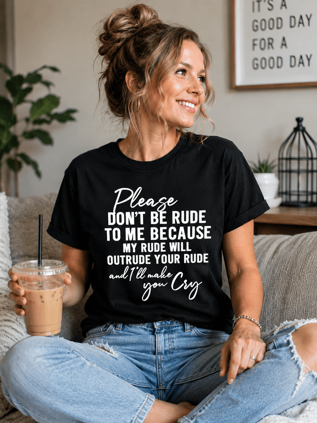 Please Don't Be Rude Slogan Graphic T-Shirt – Funny Novelty Tee for Women - achandvee T-Shirts