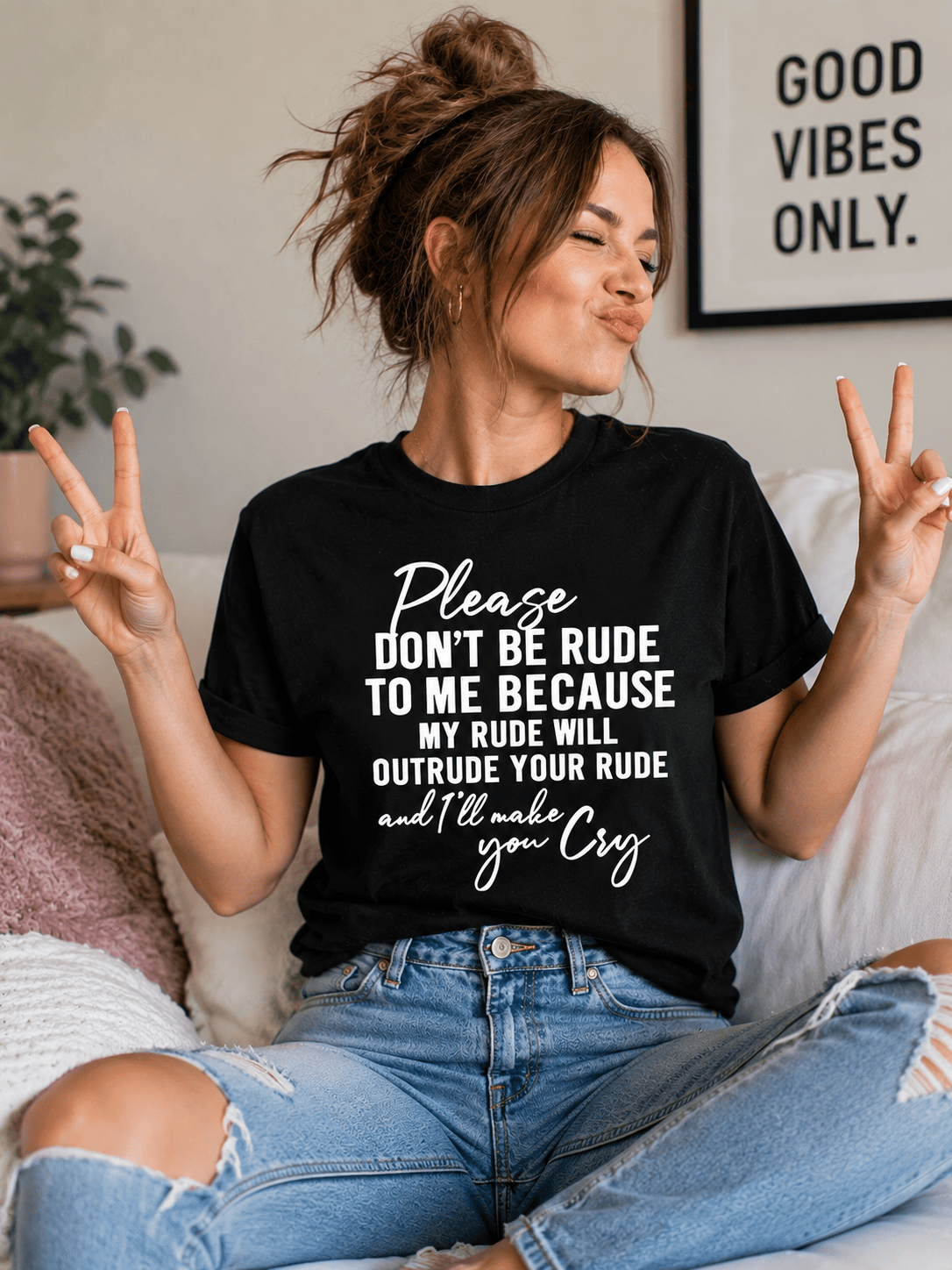 Please Don't Be Rude Slogan Graphic T-Shirt – Funny Novelty Tee for Women - achandvee T-Shirts