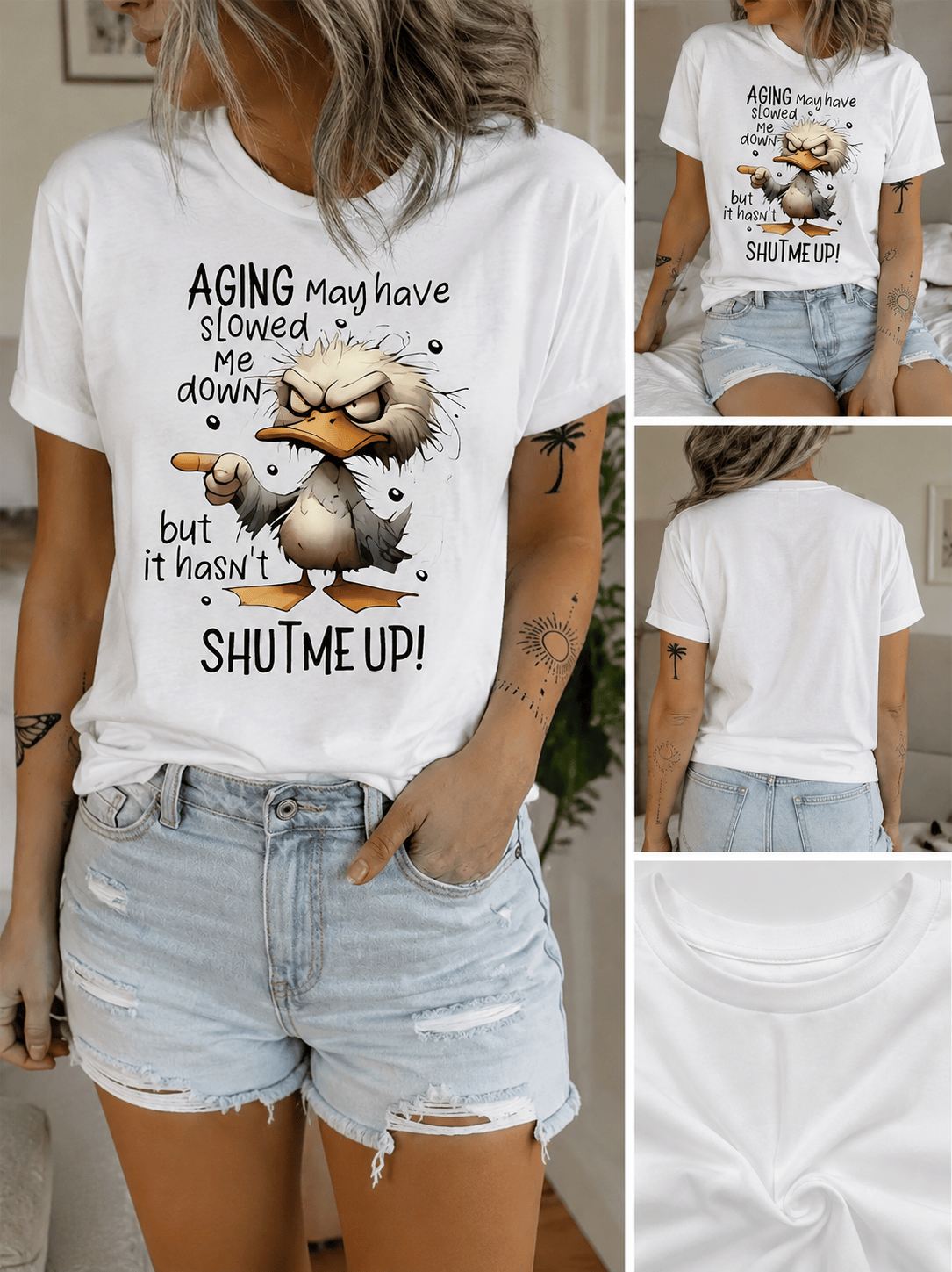 Aging Duck Slogan Graphic T-Shirt – Funny Novelty Tee for Women - achandvee T-Shirts