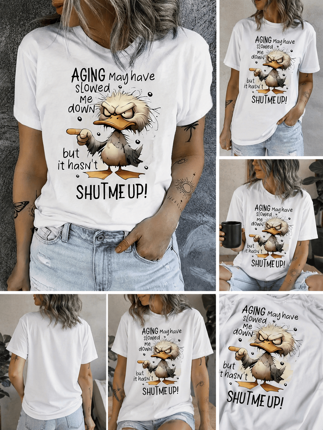 Aging Duck Slogan Graphic T-Shirt – Funny Novelty Tee for Women - achandvee T-Shirts