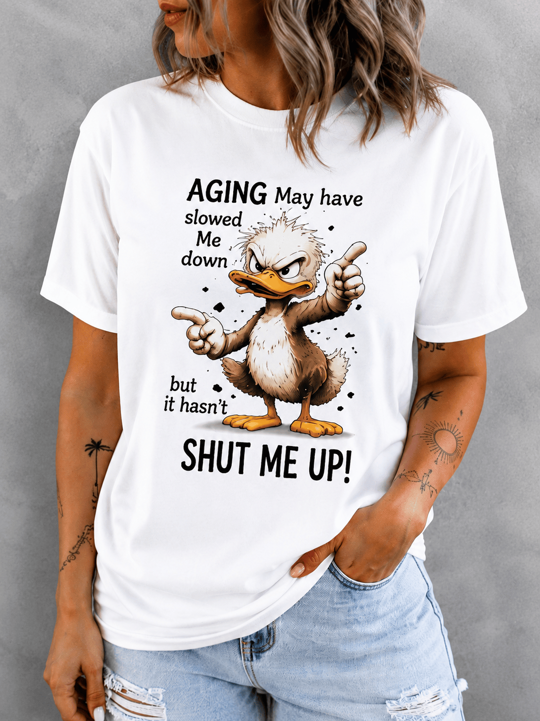 Aging Duck Slogan Graphic T-Shirt – Funny Novelty Tee for Women - achandvee T-Shirts