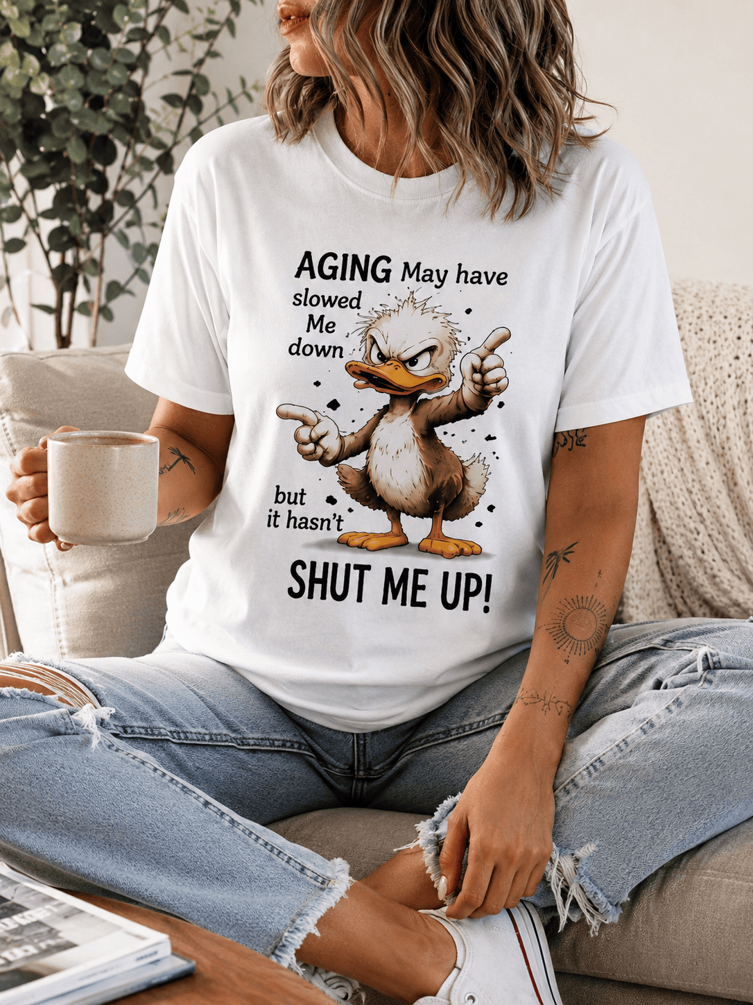 Aging Duck Slogan Graphic T-Shirt – Funny Novelty Tee for Women - achandvee T-Shirts