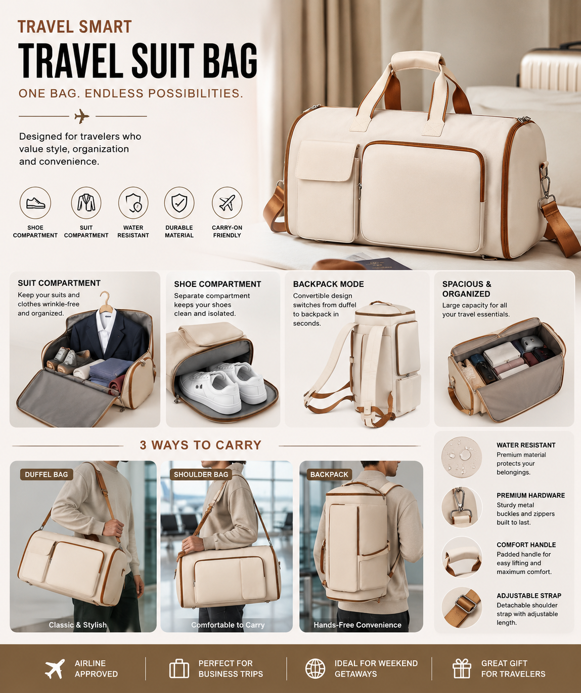Business Travel Suit Bag | Multi-Pocket Garment Backpack - achandvee bag