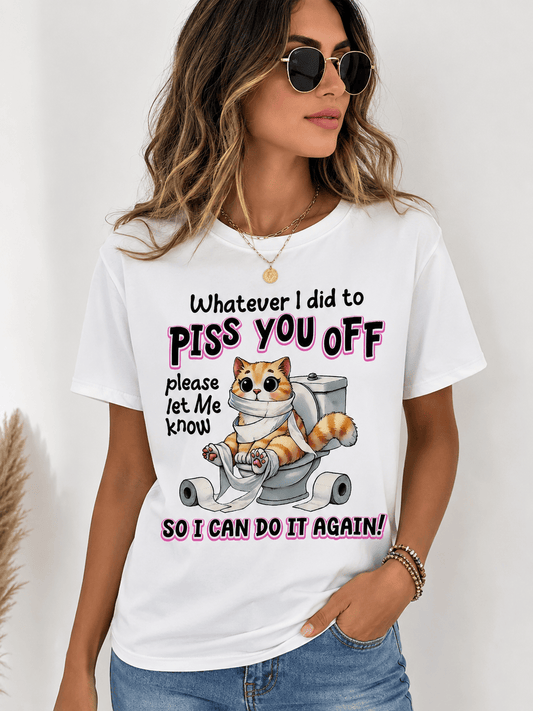 Women's Funny Cat Slogan Crew Neck T-Shirt - achandvee Tops