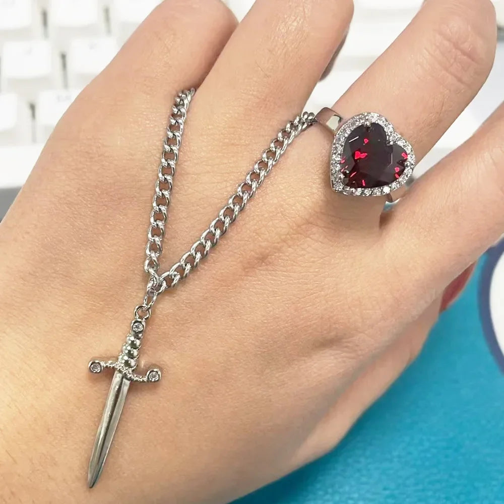 18K gold plated Heart and Sword couple necklace set by achandvee, featuring delicate jewelry with romantic design.