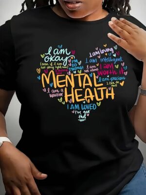 Mental Health Awareness Geometric Print T-Shirt | Women's Crew Neck Tee