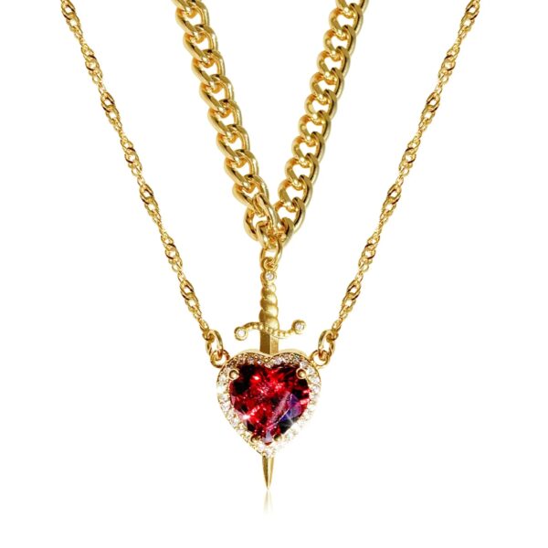 Heart & Sword Couple Necklace Set | 18K Gold Plated