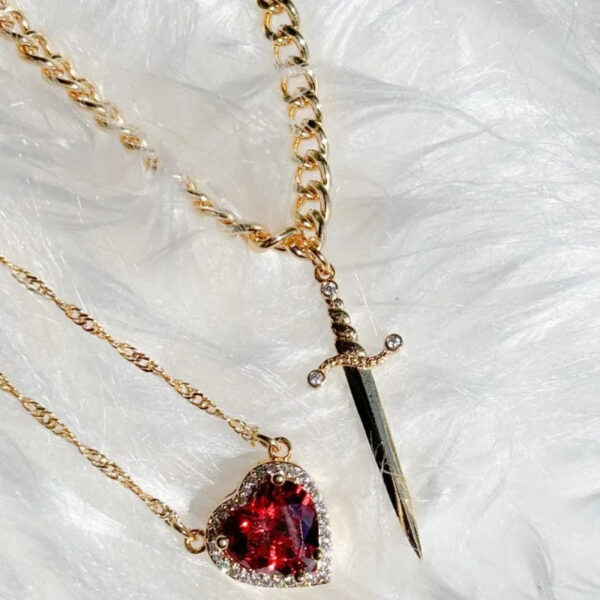 Heart & Sword Couple Necklace Set | 18K Gold Plated