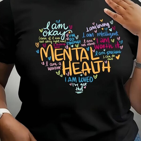 Mental Health Awareness Geometric Print T-Shirt | Women's Crew Neck Tee